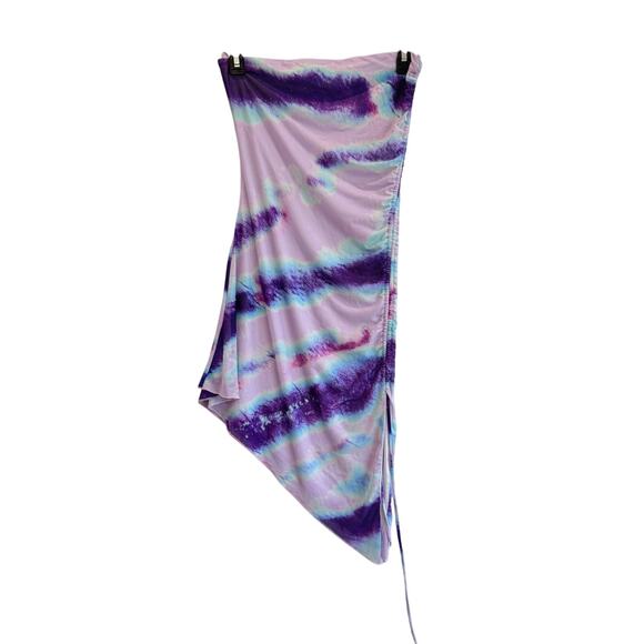 Blanc Clothing Tie Dye Asymmetrical Bodycon Mini Dress Purple Blue Pink Y2K S - Picture 3 of 8